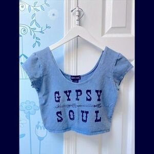Wet Seal Gypsy Soul Graphics Blue Cotton Summer Top Women's Cool Blouse Size M !
